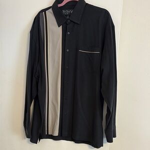 Nat Nast men’s silk color block Black and Beige Button-Up Shirt. Size XL